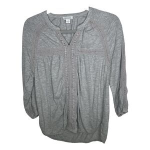 Sundance Romance Textured Peasant Blouse Small Gray  Boho Lace